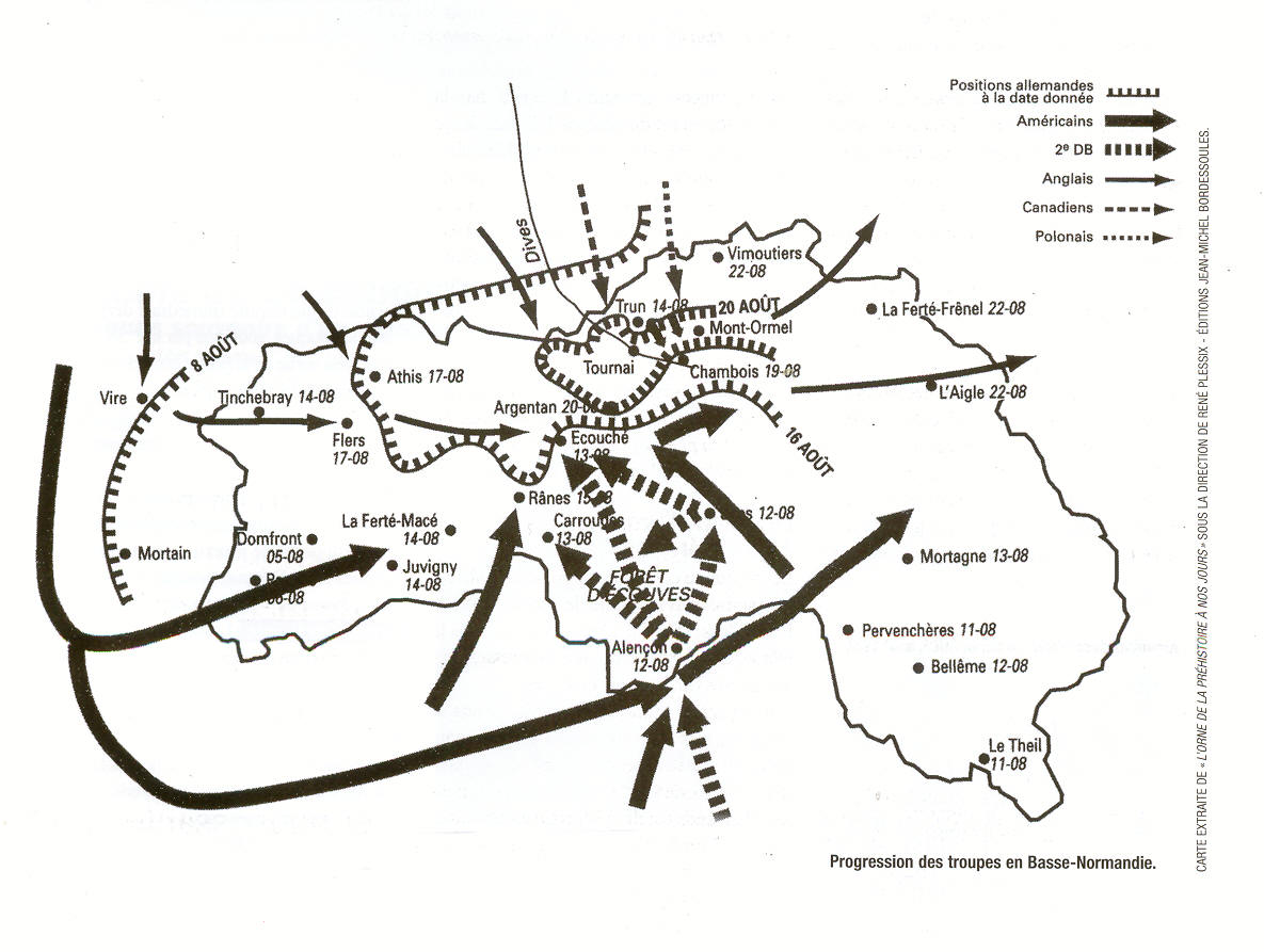 Carte de la progression des troupes dans l'Orne